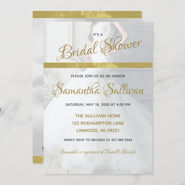 Simple Gold Accent Photo Bridal Shower Invitation (Front/Back)