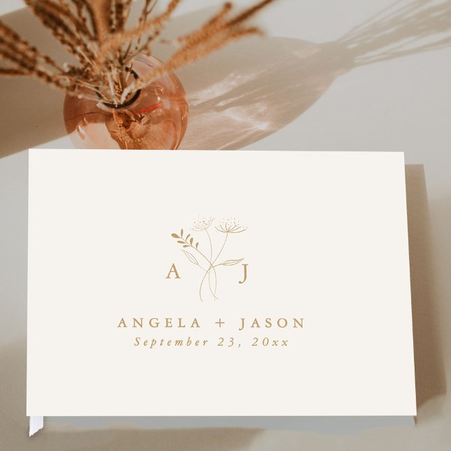 Simple Gold and Beige | Botanical Monogram Wedding Guest Book (Creator Uploaded)