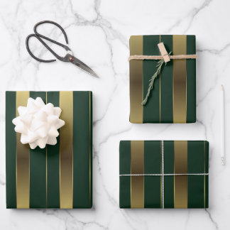 Simple Gold And Emerald Green Geometric Stripes Wrapping Paper Sheet