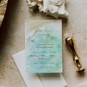 Simple Gold and Green Wedding Menu Choice RSVP