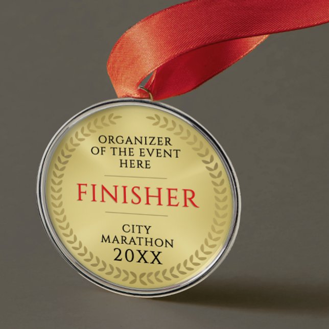 Simple Gold And Red Race Finish Recognition Medal Metal Ornament (Creator Uploaded)