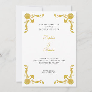 Simple Gold and White Art Deco Wedding Invitation