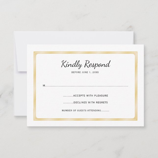 Simple Gold and White Event  RSVP Card (Front)