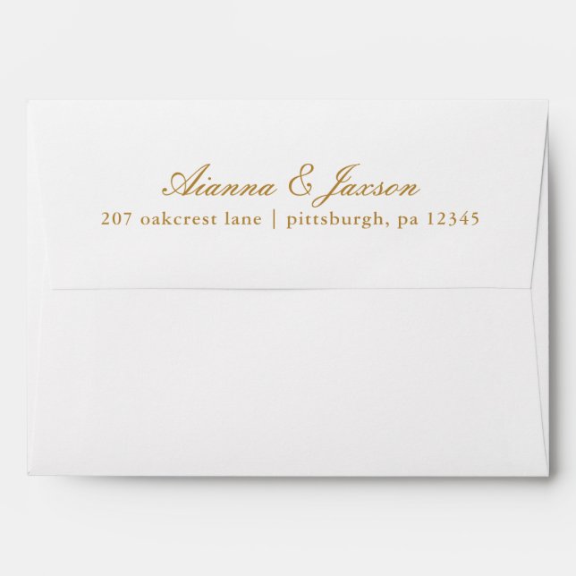 Simple Gold and White Return Address Wedding Envelope (Back (Top Flap))