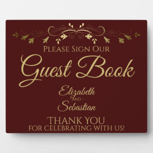 Simple Gold & Auburn Please Sign Guest Book Sign Plaque
