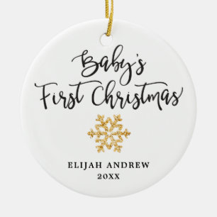 Simple Gold Baby's First Christmas Personalised Ceramic Ornament