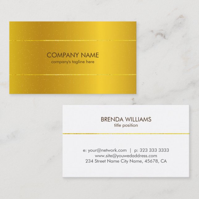 Simple gold background stripe accent business card (Front/Back)