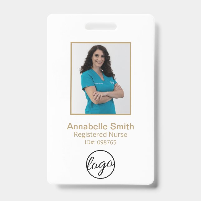 Simple Gold Bar Code Photo Employee ID Badge (Front)