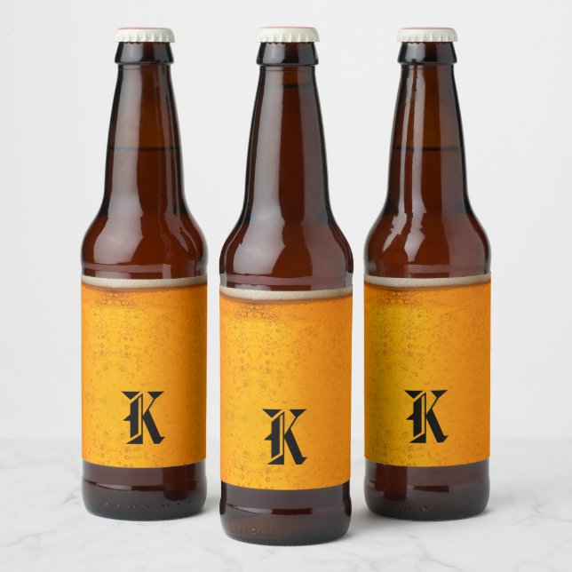 Simple Gold Beer Monogram Christmas party Bottle Label (Bottles)