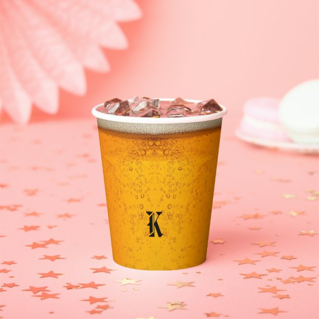 Simple Gold Beer Monogram Christmas party Paper Cups (Insitu)