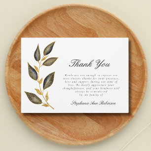 Simple Gold Black Floral Funeral Thank You Note Card