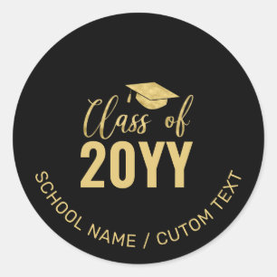 Simple Gold & Black Graduation Party Favour Classic Round Sticker