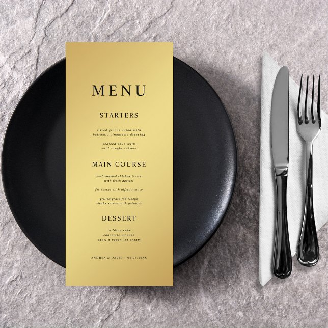 Simple Gold & Black Metallic Gradient Wedding Menu (Creator Uploaded)