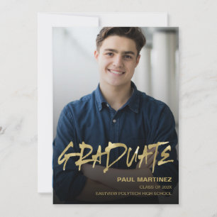 Simple Gold Black Photo Graduation Party Invitatio Invitation