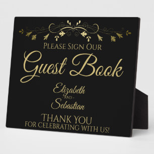 Simple Gold & Black Please Sign Guest Book Sign Plaque