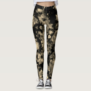 Simple Gold Black Watercolor Splash Leggings
