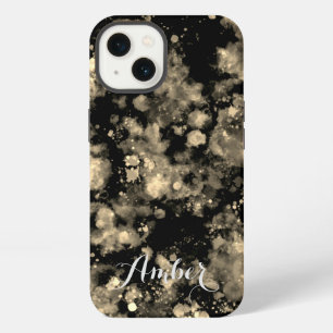 Simple Gold Black Watercolor Splash Personalised iPhone 13 Case