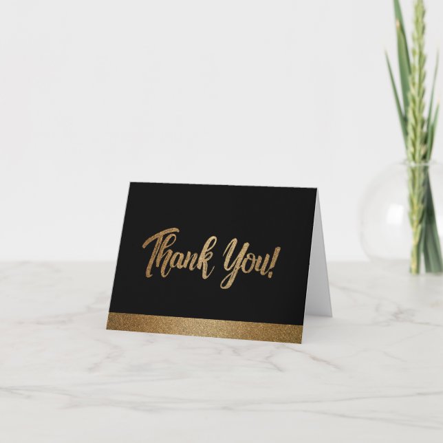 Simple Gold Block on Black 60th birthday custom Thank You Card (Front)