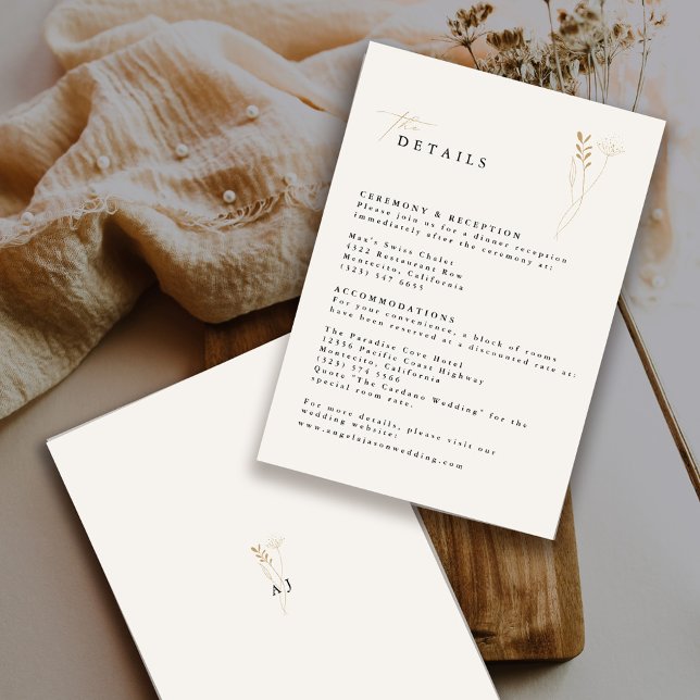 Simple Gold Boho Floral Wedding Enclosure Card (Creator Uploaded)