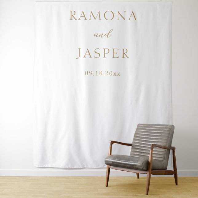 Simple Gold Bold Modern Wedding Backdrop Tapestry (In Situ)