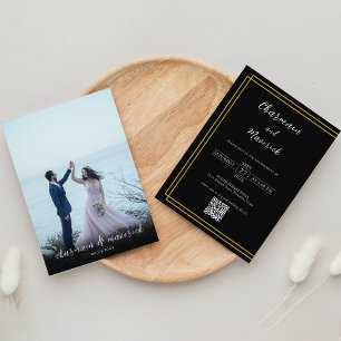 Simple Gold Border Formal Black and White Wedding Invitation