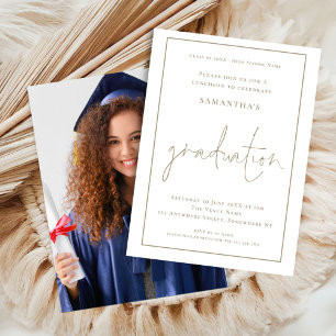 Simple Gold Border Photo Grad Luncheon Graduation Invitation