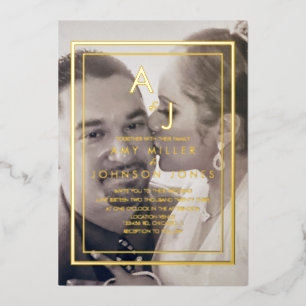Simple Gold Border Photo Wedding Pressed   