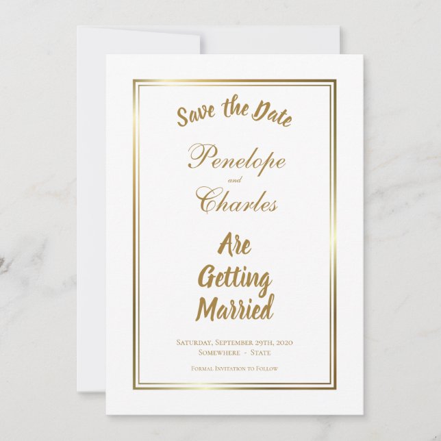 Simple Gold Border Wedding Save the Date (Front)