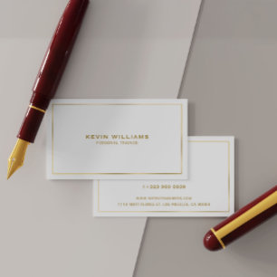 Simple Gold Border White Background, QR Code Business Card
