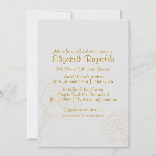 Simple Gold Bridal Shower Invitations (Front)