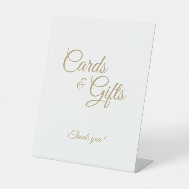Simple Gold Calligraphy Cards and Gifts Pedestal Sign (Front)
