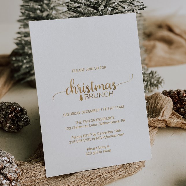 Simple Gold Calligraphy Christmas Brunch Invitation (Creator Uploaded)