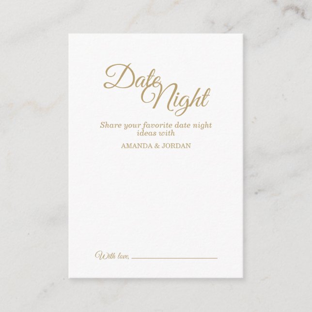 Simple Gold Calligraphy Date Night Advice Card (Front)