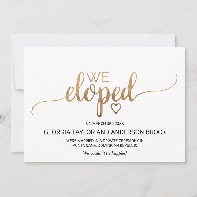 Simple Gold Calligraphy Elopement Announcement (Front)