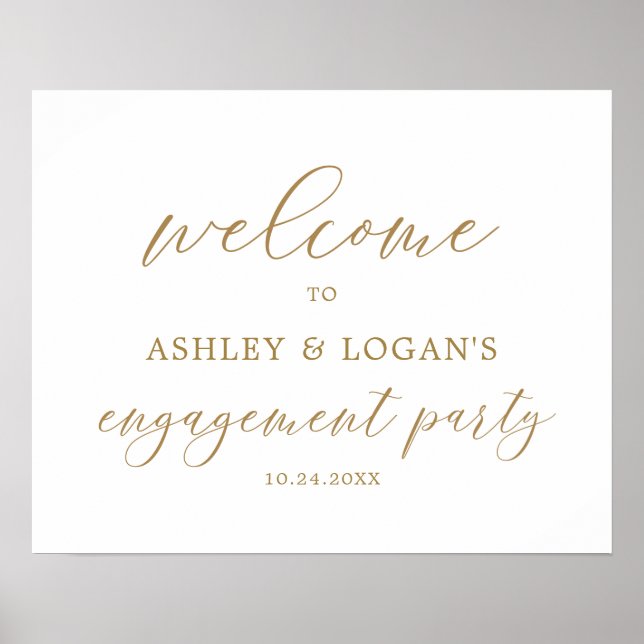 Simple Gold Calligraphy Engagement Party Poster (Front)