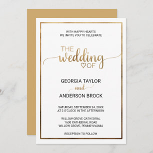 Simple Gold Calligraphy Frame Wedding Invitation