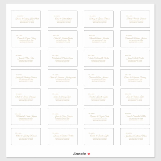 Simple Gold Calligraphy Guest Address Labels (Sheet)
