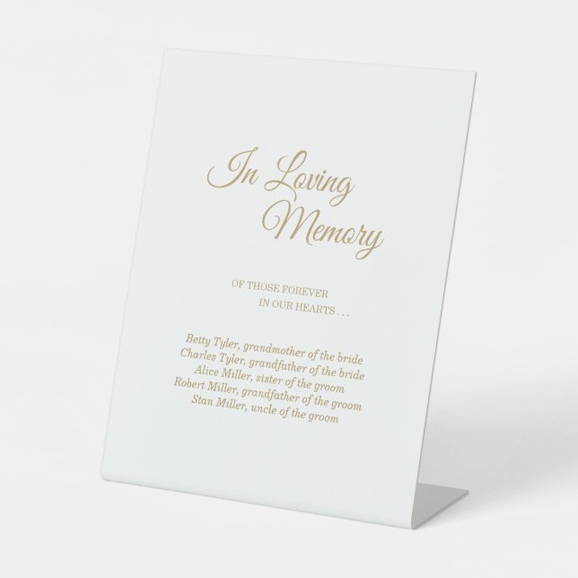 Simple Gold Calligraphy In Loving Memory Pedestal Sign (Front)