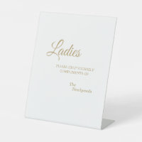 Simple Gold Calligraphy Ladies Bathroom