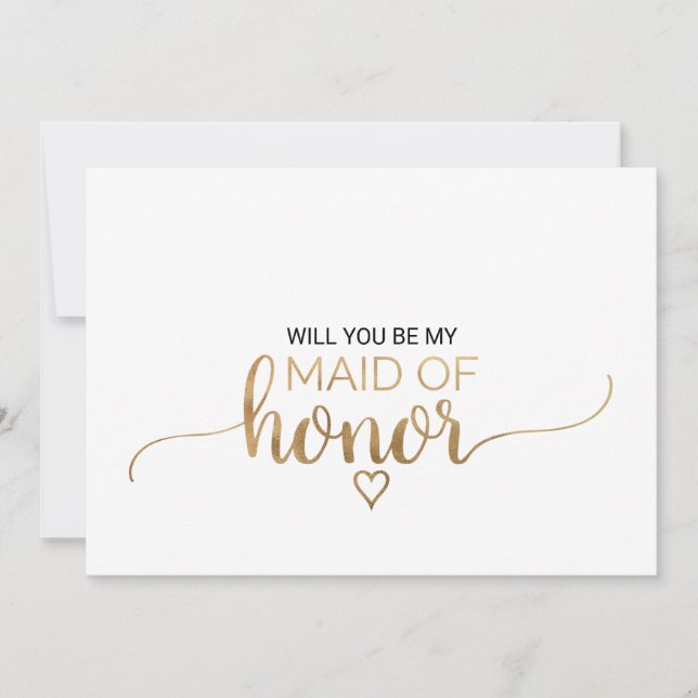 Simple Gold Calligraphy Maid Of Honour Proposal Invitation (Front)