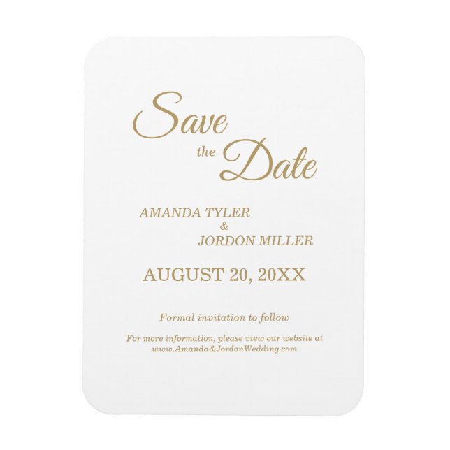 Simple Gold Calligraphy Save the Date Magnet (Vertical)