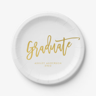 Simple Gold Calligraphy Script Graduate Party Paper Plate