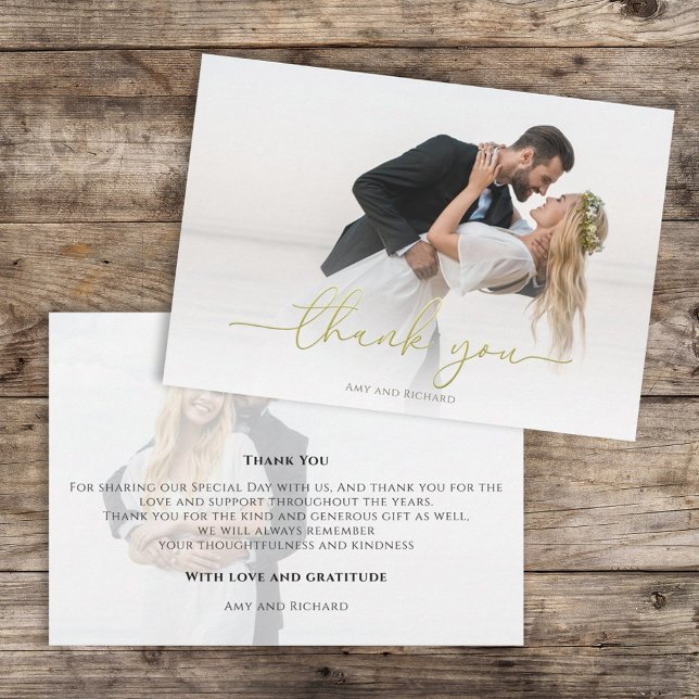 Simple Gold Calligraphy Script Minimalist Photo Thank You Card (Creator Uploaded)