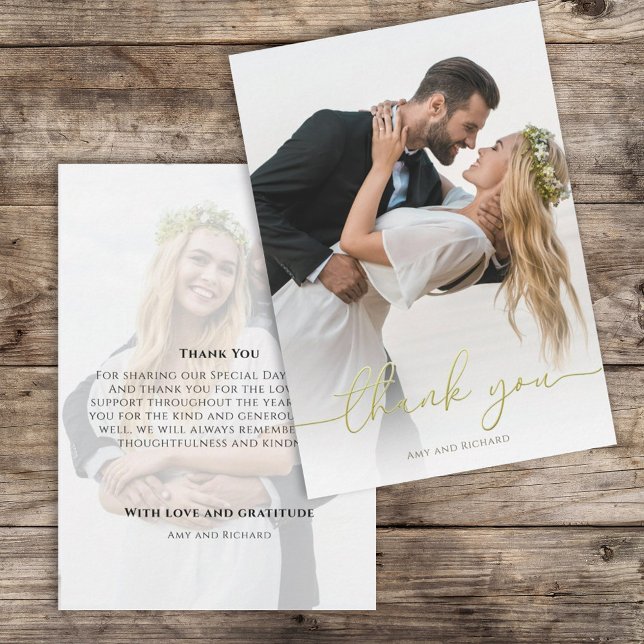 Simple Gold Calligraphy Script Minimalist Photo Thank You Card (Creator Uploaded)