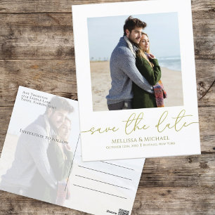 Simple Gold Calligraphy Script Modern Two Photo  Postcard