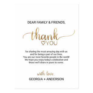 Simple Gold Calligraphy Thank You Reception Card