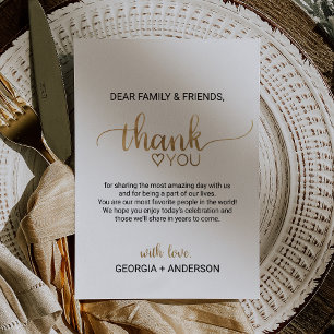 Simple Gold Calligraphy Thank You Reception Card