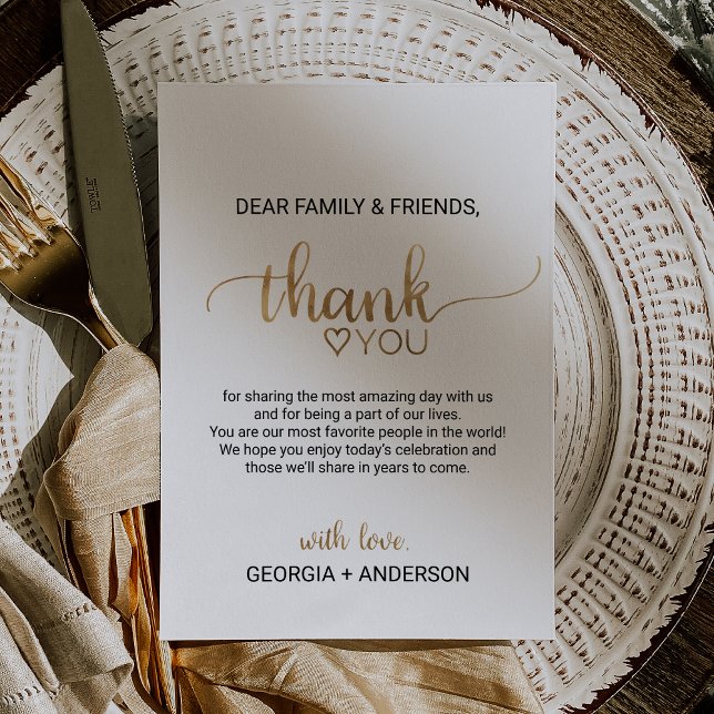 Simple Gold Calligraphy Thank You Reception Card (Simple Gold Calligraphy Thank You Reception Card)