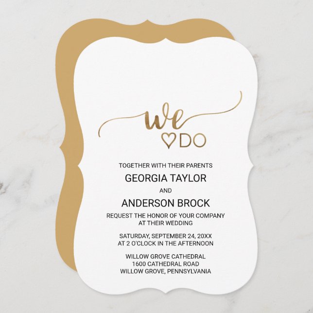 Simple Gold Calligraphy "We Do" Wedding Invitation (Front/Back)