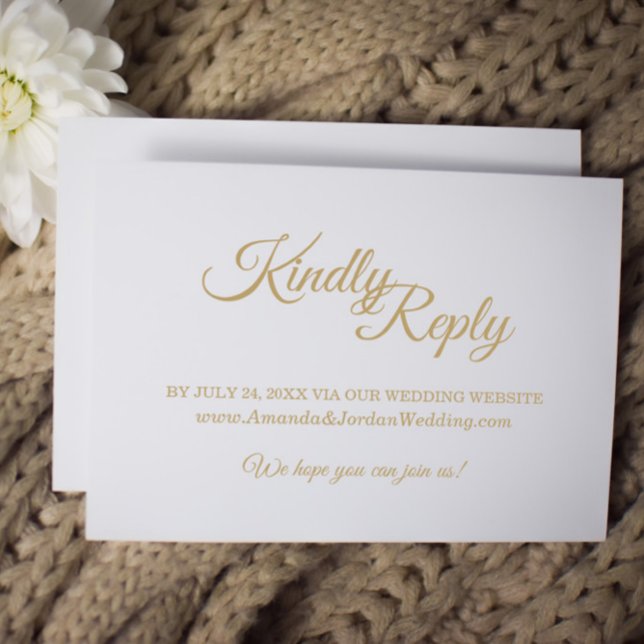 Simple Gold Calligraphy Wedding Website RSVP Card (Creator Uploaded)
